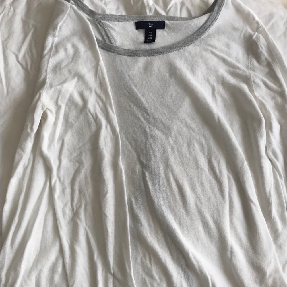 Gap Open Back Sweater White w Grey Trim M